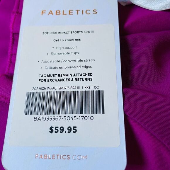 Fabletics Zoe high impact sports bra III size XXS magenta NWT - Picture 3 of 9